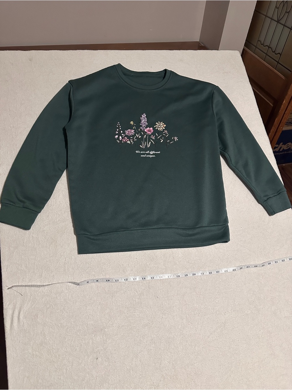 SHEIN Dark Green Floral Crewneck Sweatshirt